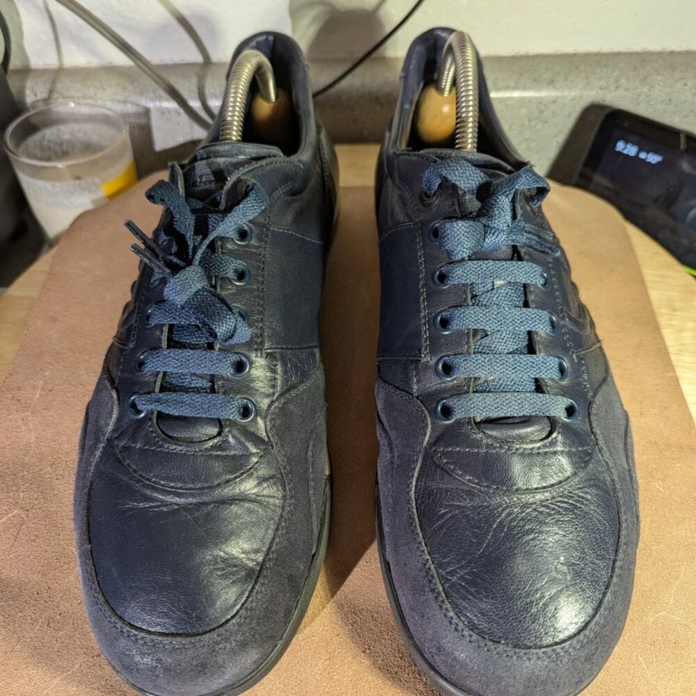 $995 Authentic SALVATORE FERRAGAMO Made in ITALY Blue Leather Sneakers Sz.10.5 - Picture 7 of 12